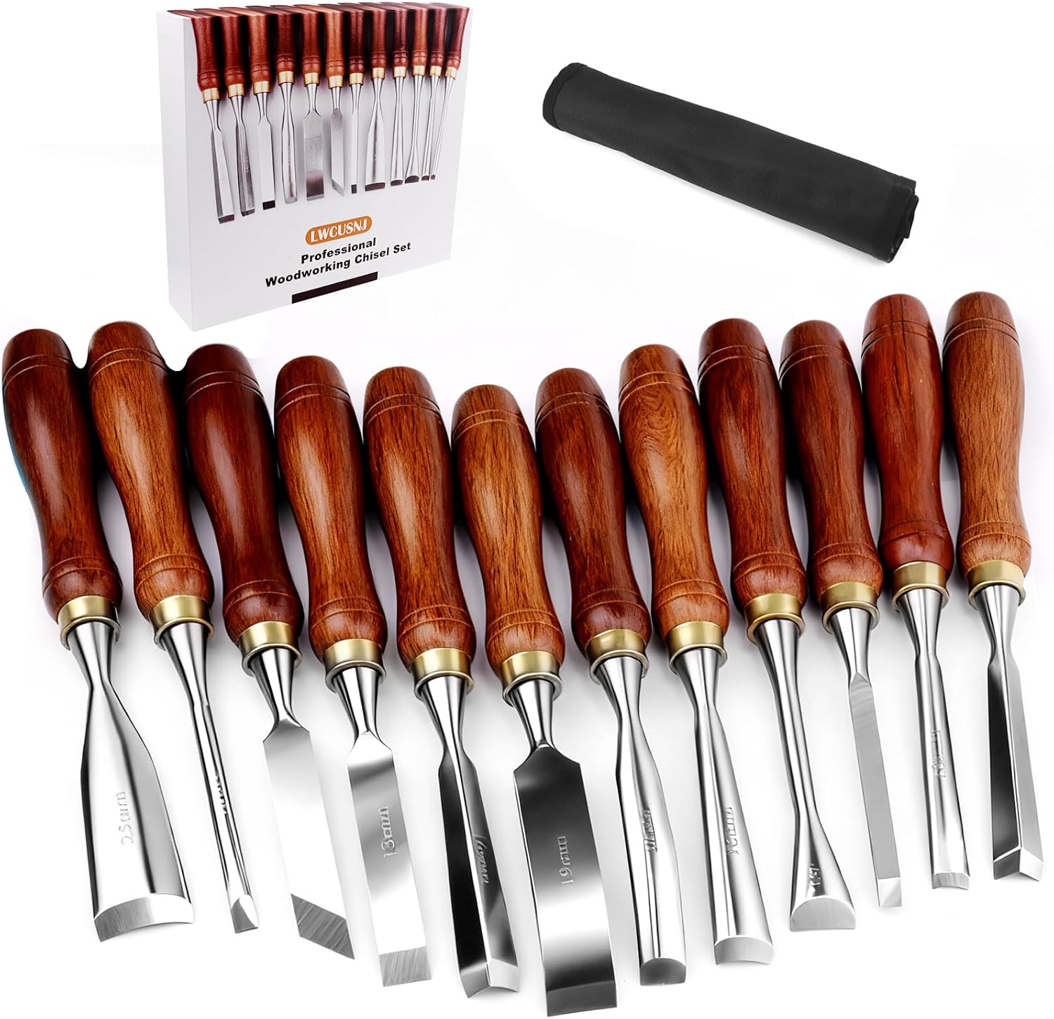 12-Piece Wood Carving Chisel Set - CR-V 60 Steel Multi-Shape Edge Gouges Carving tool for Woodworking Beginners and