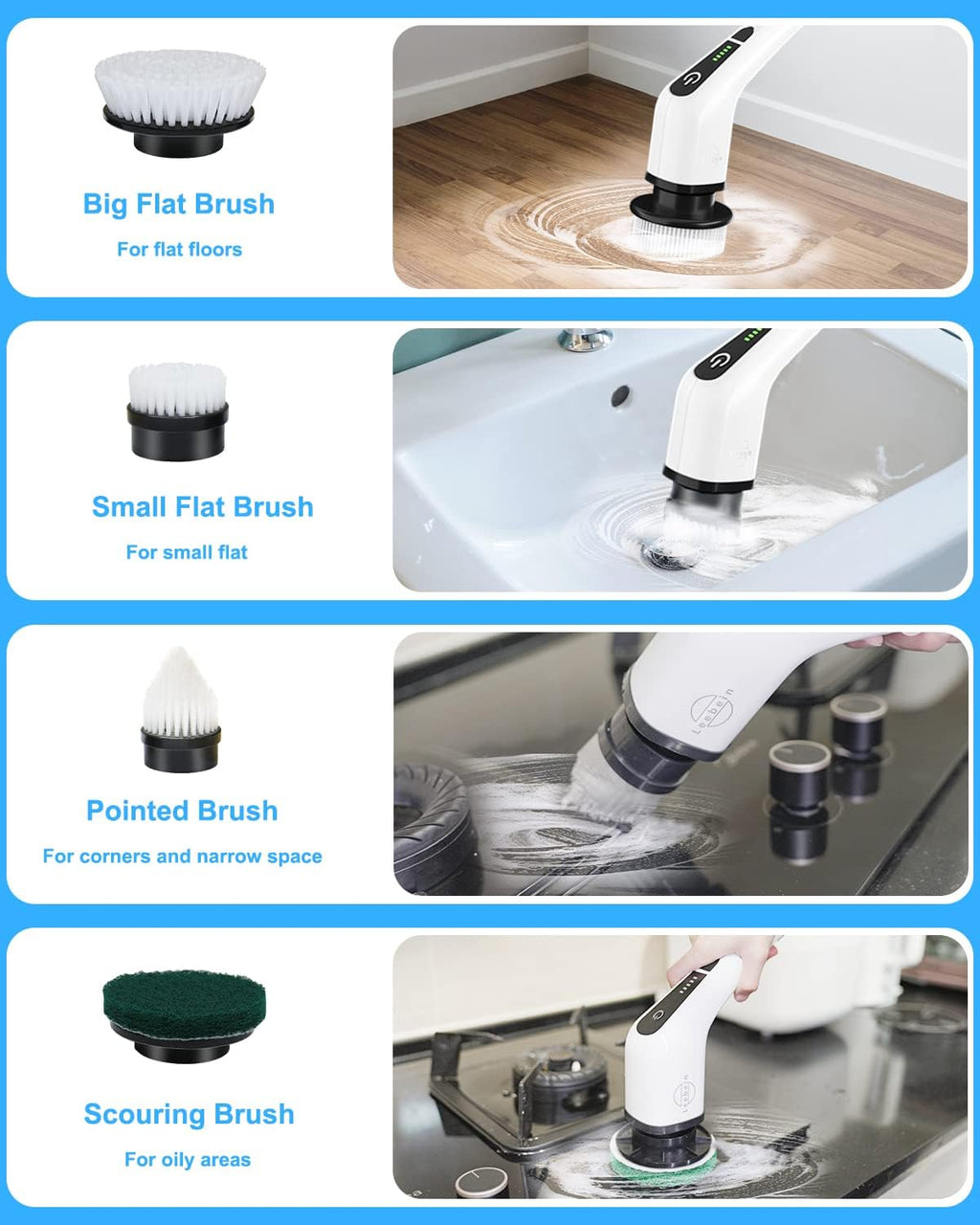 Electric Spin Scrubber, Cordless Cleaning Brush with 8 Replaceable Brush Heads, Tub and Floor Tile 360 Power Scrubber