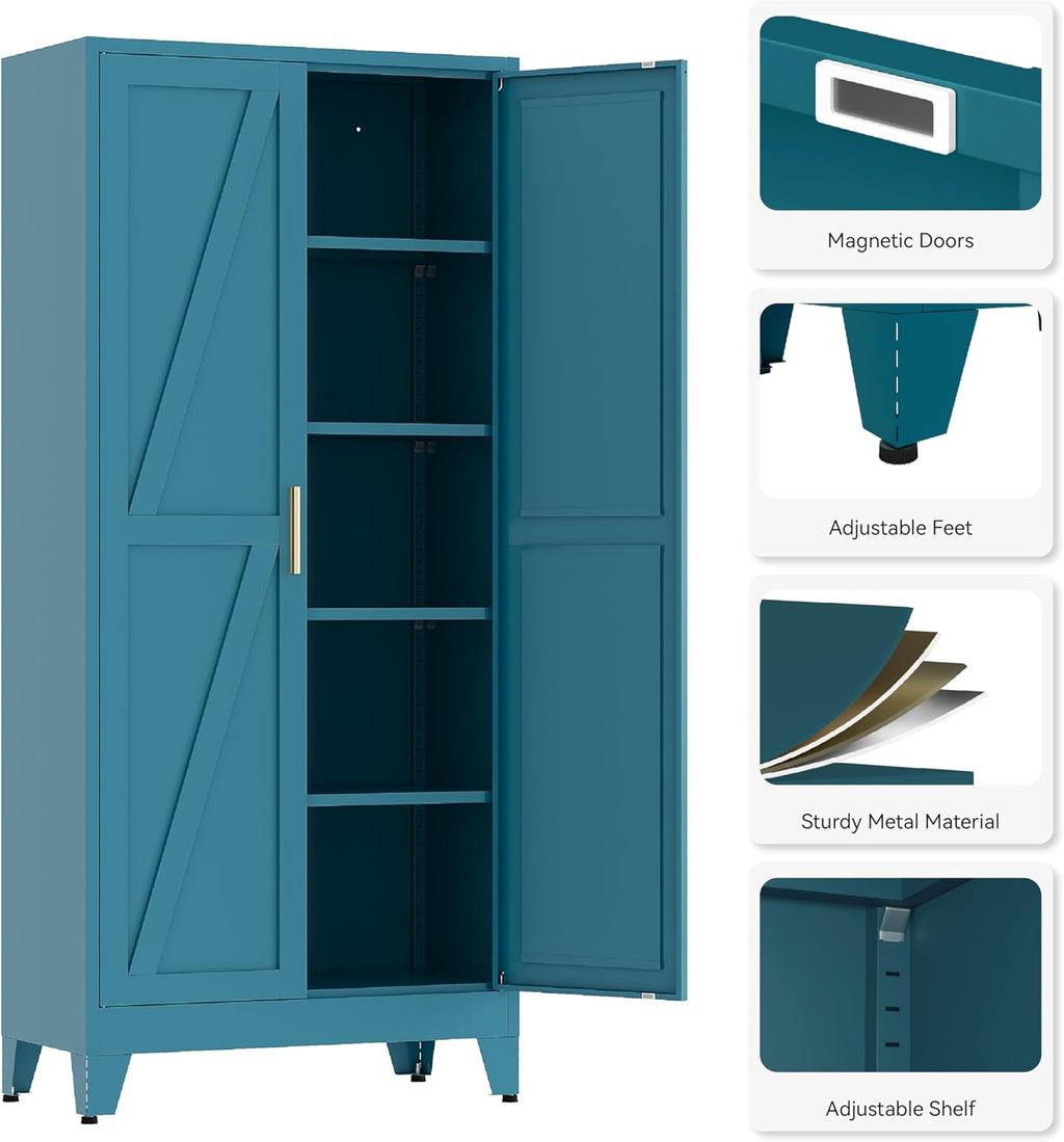 71”H Metal Kitchen Pantry Cabinet, Pantry Cabinets with 2 Doors and 4 Shelves, Kitchen Cabinet for Kitchen, Dining
