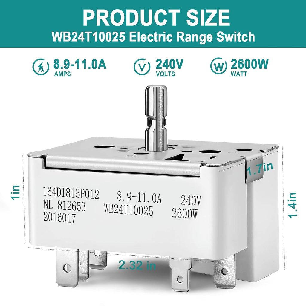 WB24T10025 Infinite Range Control Switch for GE 8" Electric Stove Burner