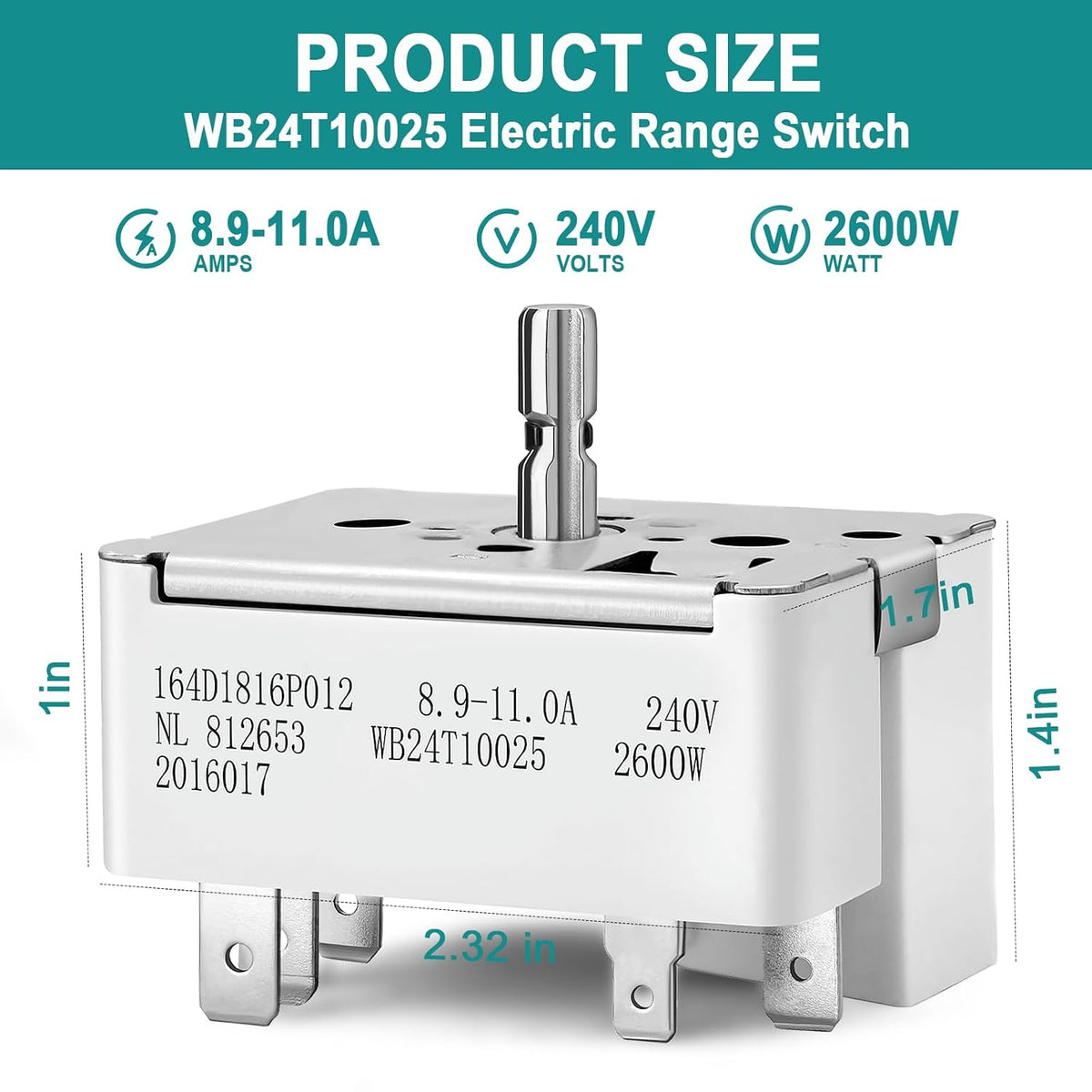 WB24T10025 Infinite Range Control Switch for GE 8" Electric Stove Burner