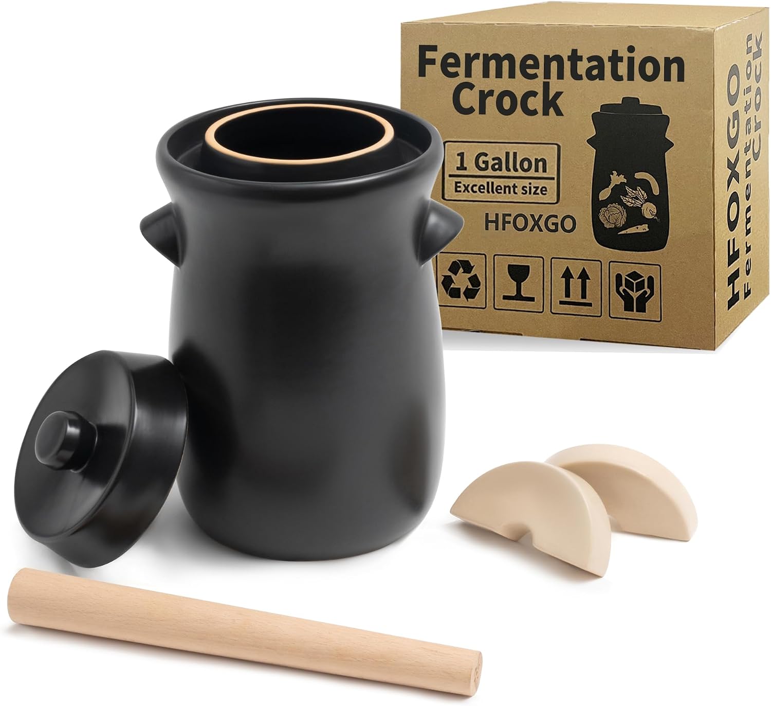 Fermentation Crock 3.8Liter/1 Gallon Stoneware Pot for Fermenting, Pickling Kimchi, Pickles, Vegetables, Kombucha