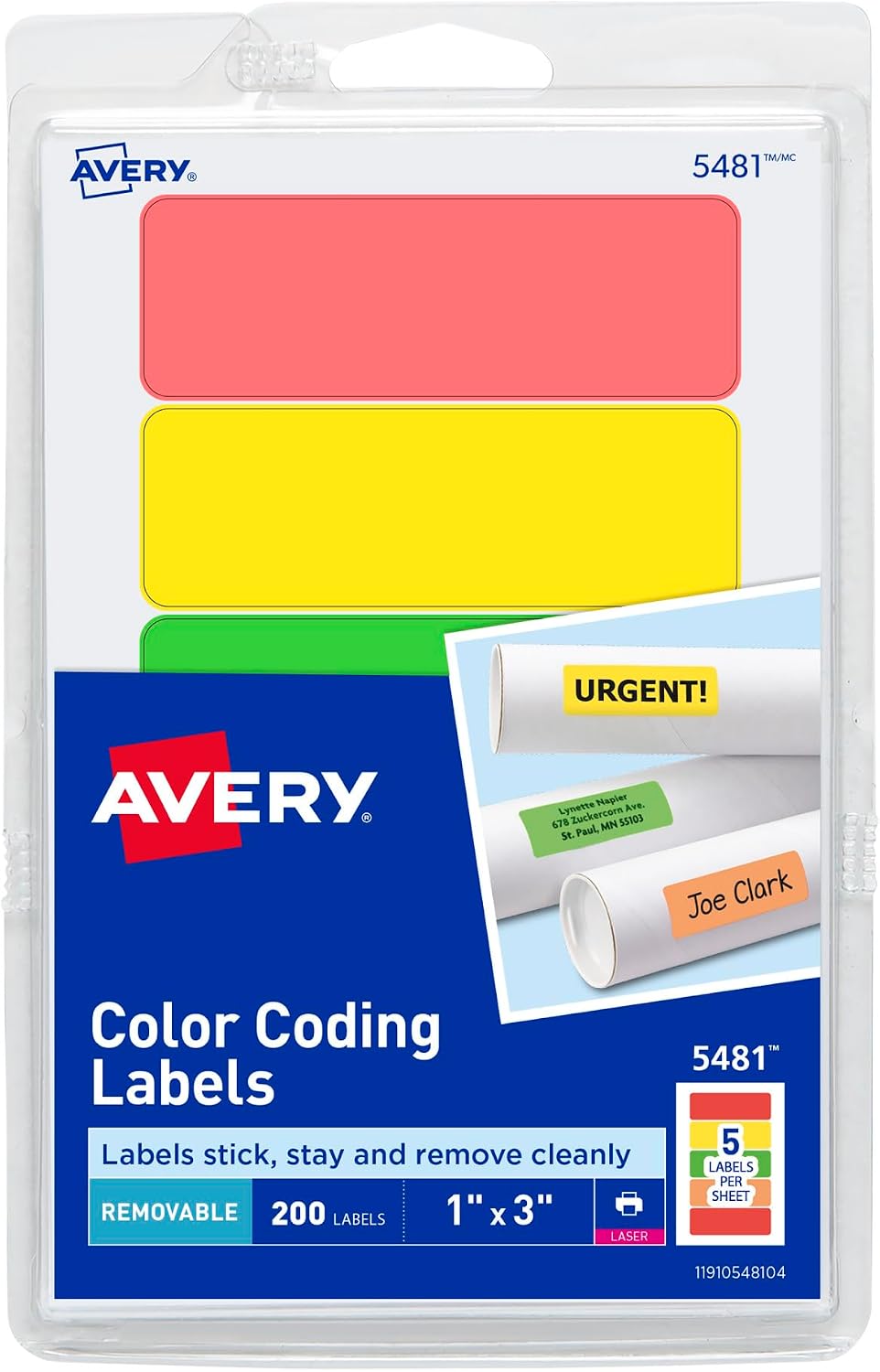 Removable Print or Write Color Coding Labels, 1 x 3 Inches, 200 Labels (5481)