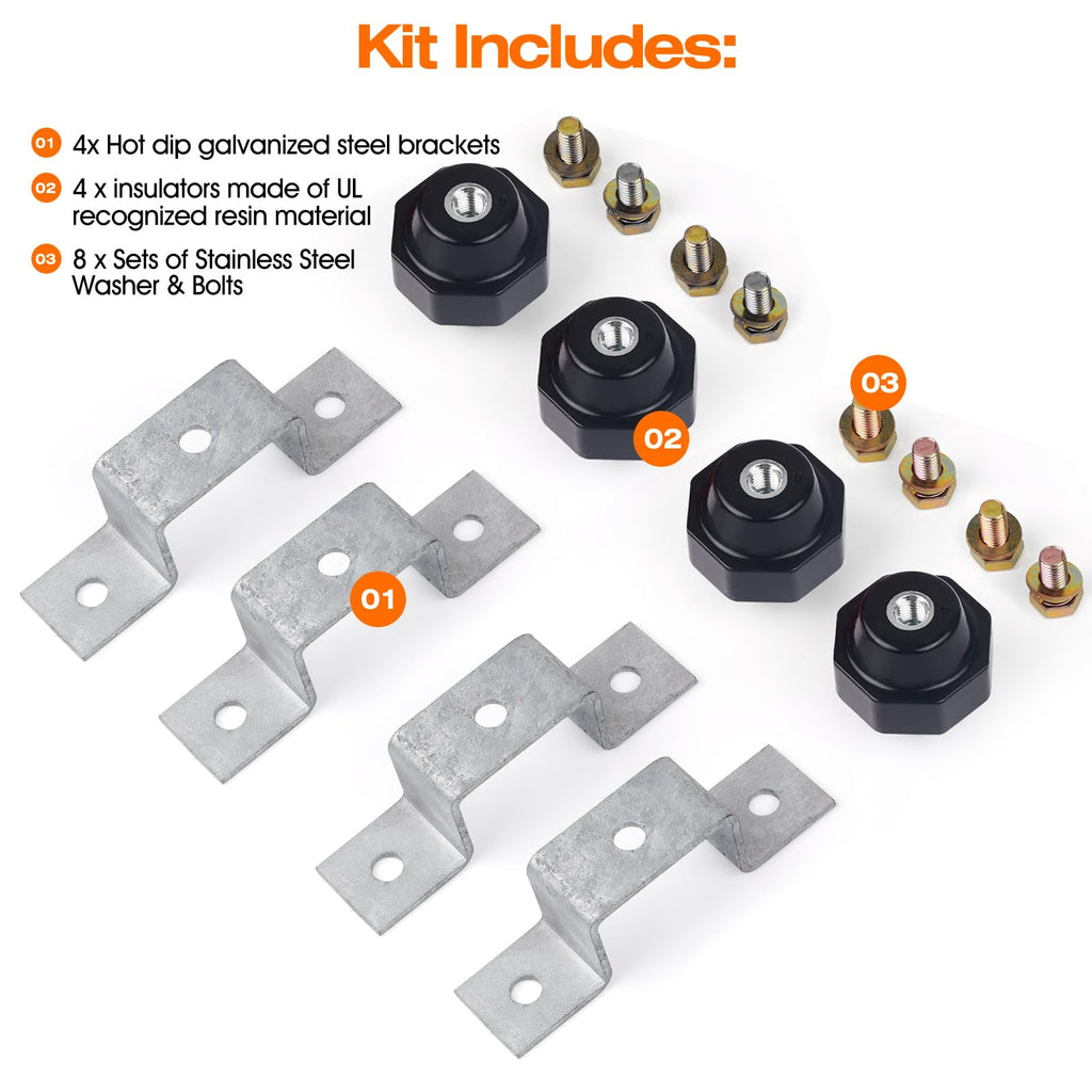 4PCS 2500V Standoff Insulators with Ground Bus Bar Mounting Brackets (2" Black Insulator)