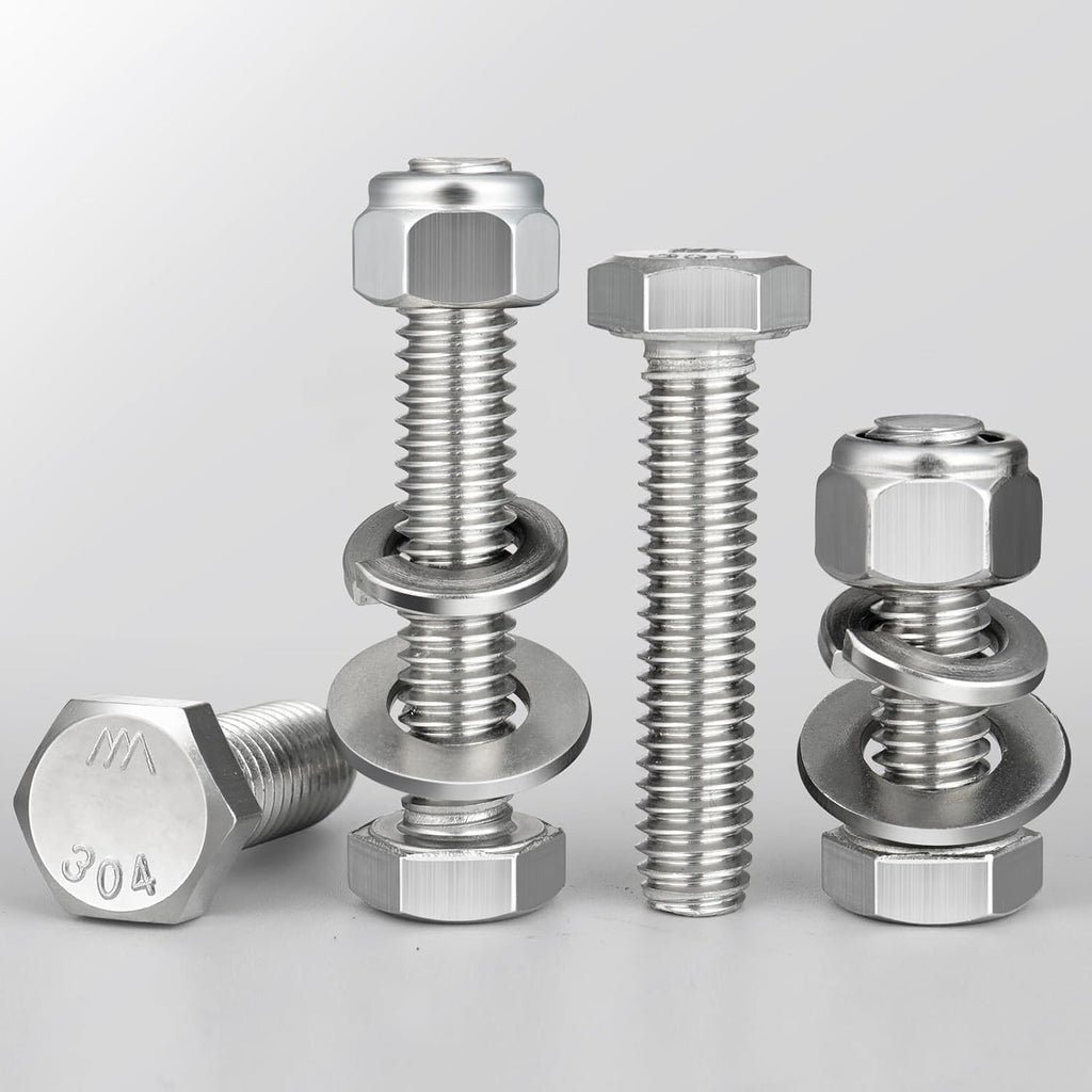 (4 Sets) 3/8-16 x 2-1/2" Hex Head Screw Bolt,Lock Nuts,Flat & Lock Washers Kits,304 Stainless Steel 18-8,Fully Threaded