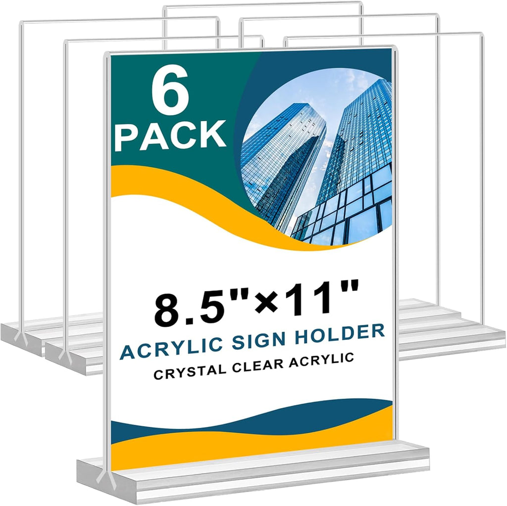 Acrylic Sign Holder 8.5 x 11, Double Sided Clear Acrylic Display Table Signs Stand, T Shape Flyer Holder Plastic for