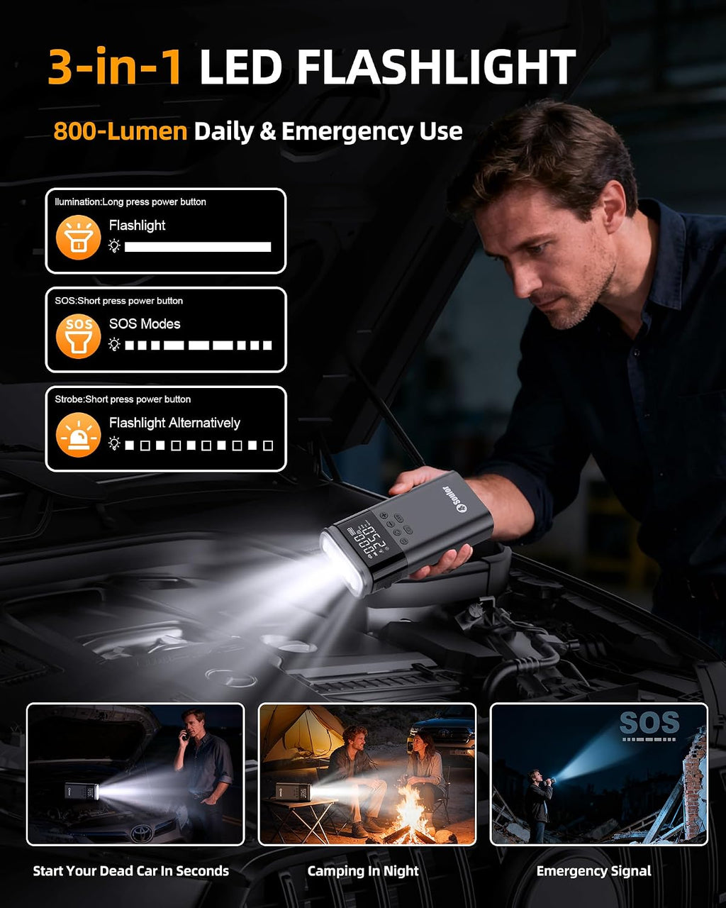 Jump Starter with Air Compressor, 6000A Battery Jumper Starter Portable, 12V Jump Box Car Jump Starter Portable with
