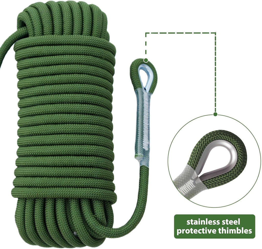 Static Climbing Rope - 12mm High Strength Arborist Rope 32FT for Outdoor Rappelling, Swing, Rigging, Tree Work
