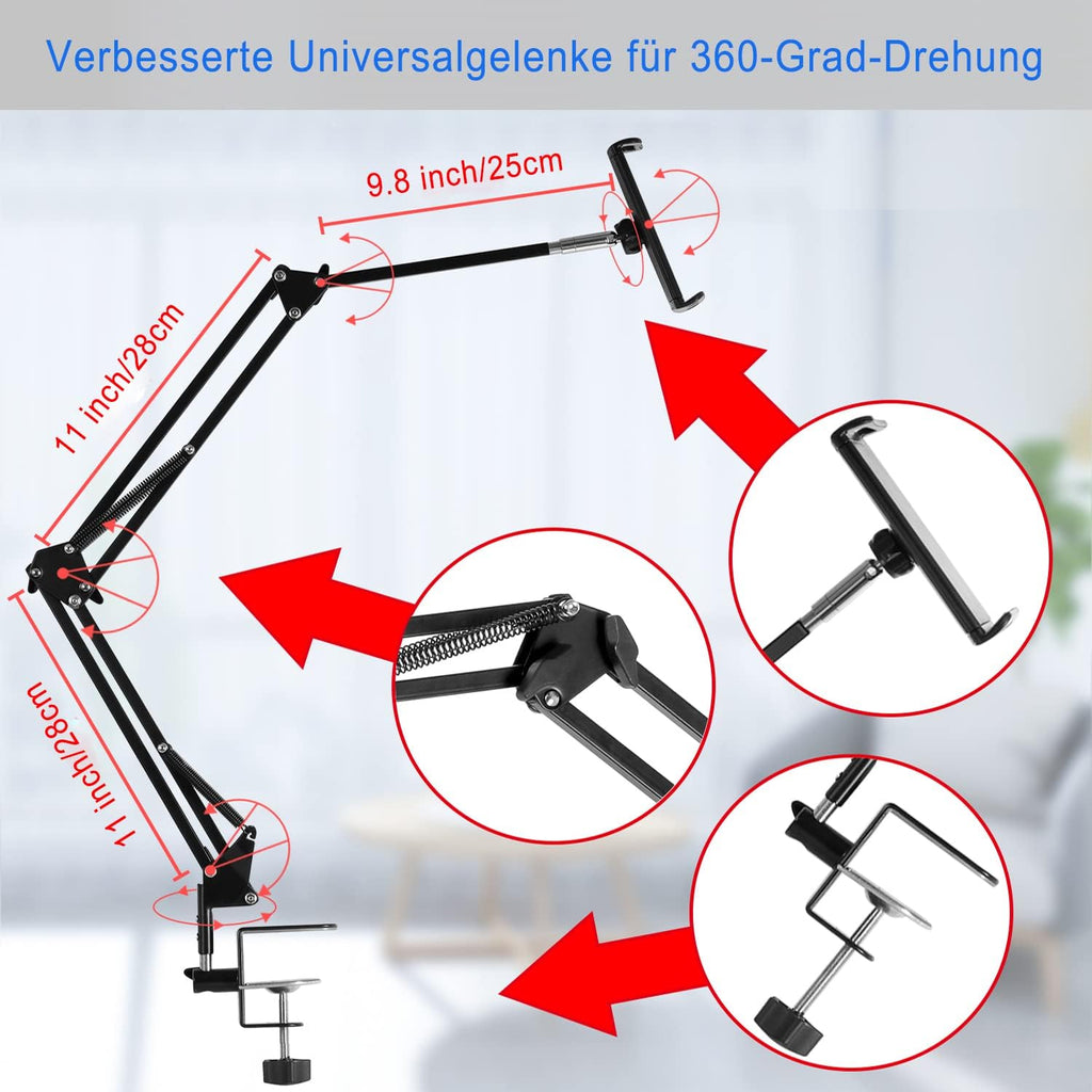Tablet Stand Adjustable,Foldable Arm Stand for Bed,Aluminum Universal Flexible Tablet Holder with 360 Degree Rotation