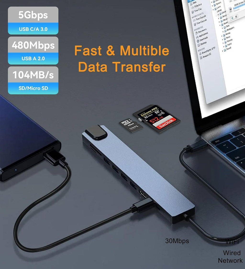 USB C Hub Ethernet HDMI Adapter, 8 in 1 Docking Station with 4K HDMI, RJ45 Ethernet, SD/TF Card Reader, USB 3.0/2.0