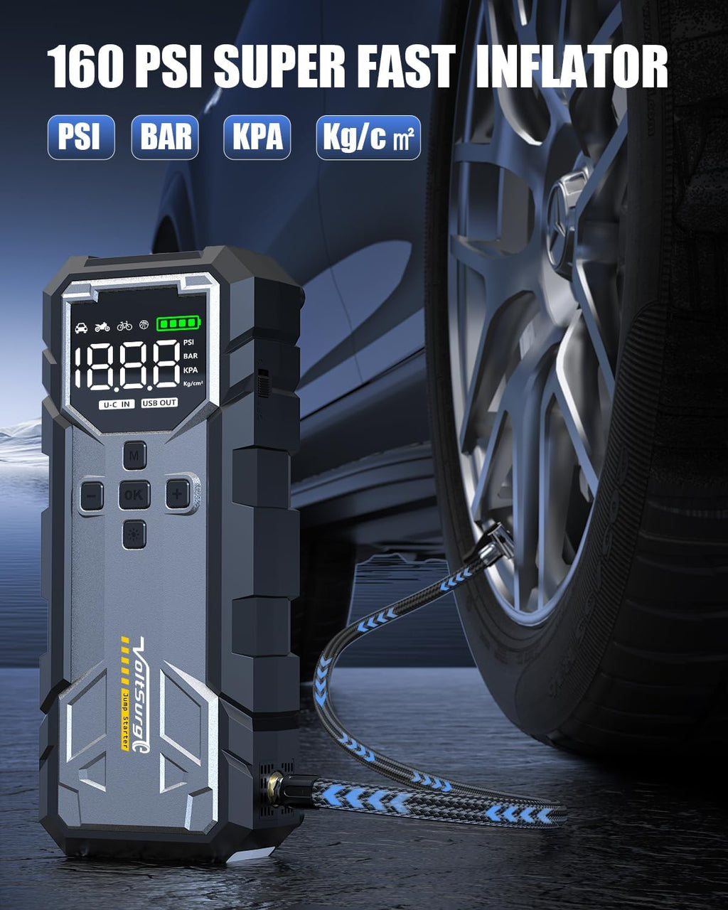 8000A Jump Starter with Air Compressor, 12V Jump Box for Car Battery (All Gas/10.0L Diesel) Portable Jumper Starter