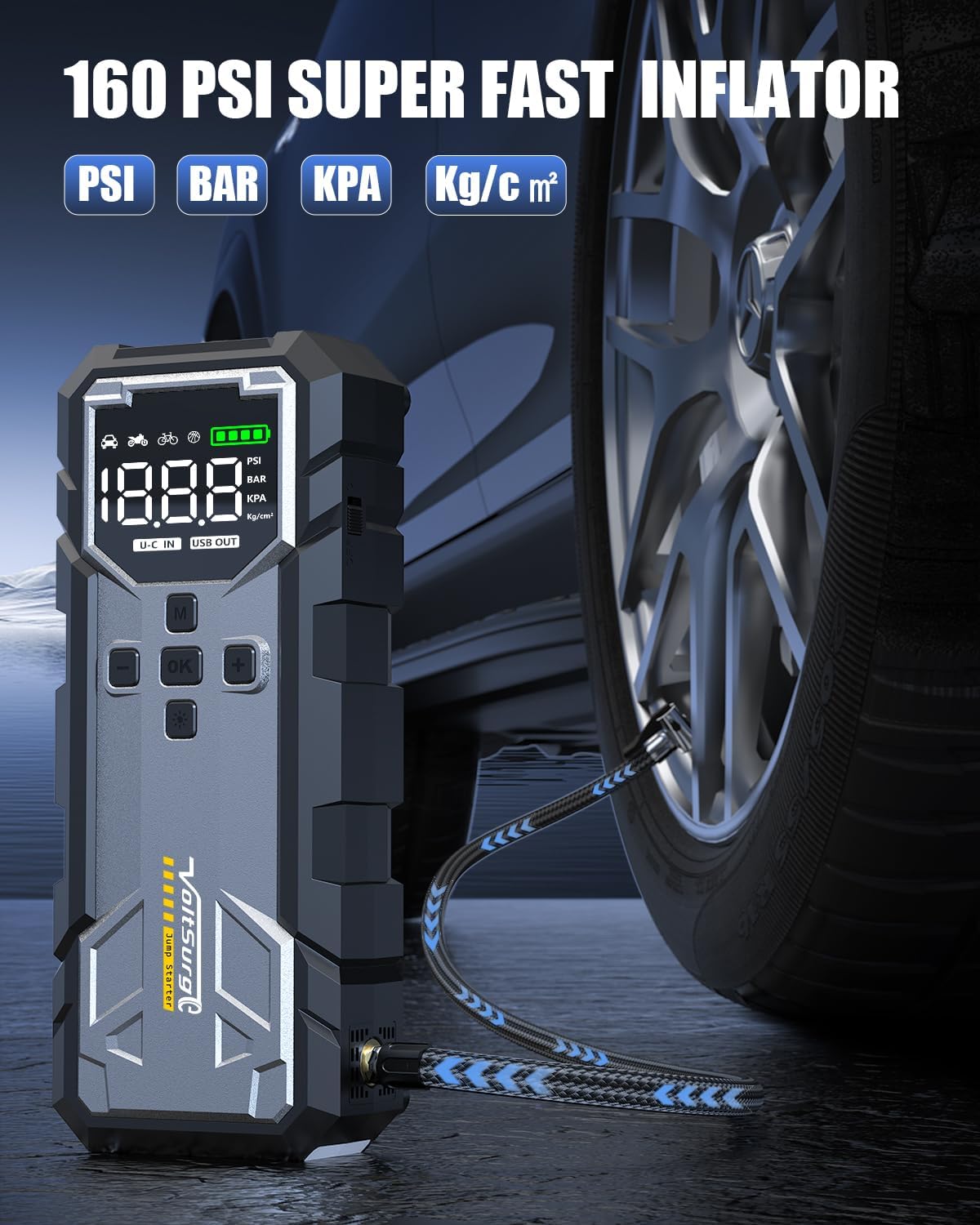 8000A Jump Starter with Air Compressor, 12V Jump Box for Car Battery (All Gas/10.0L Diesel) Portable Jumper Starter