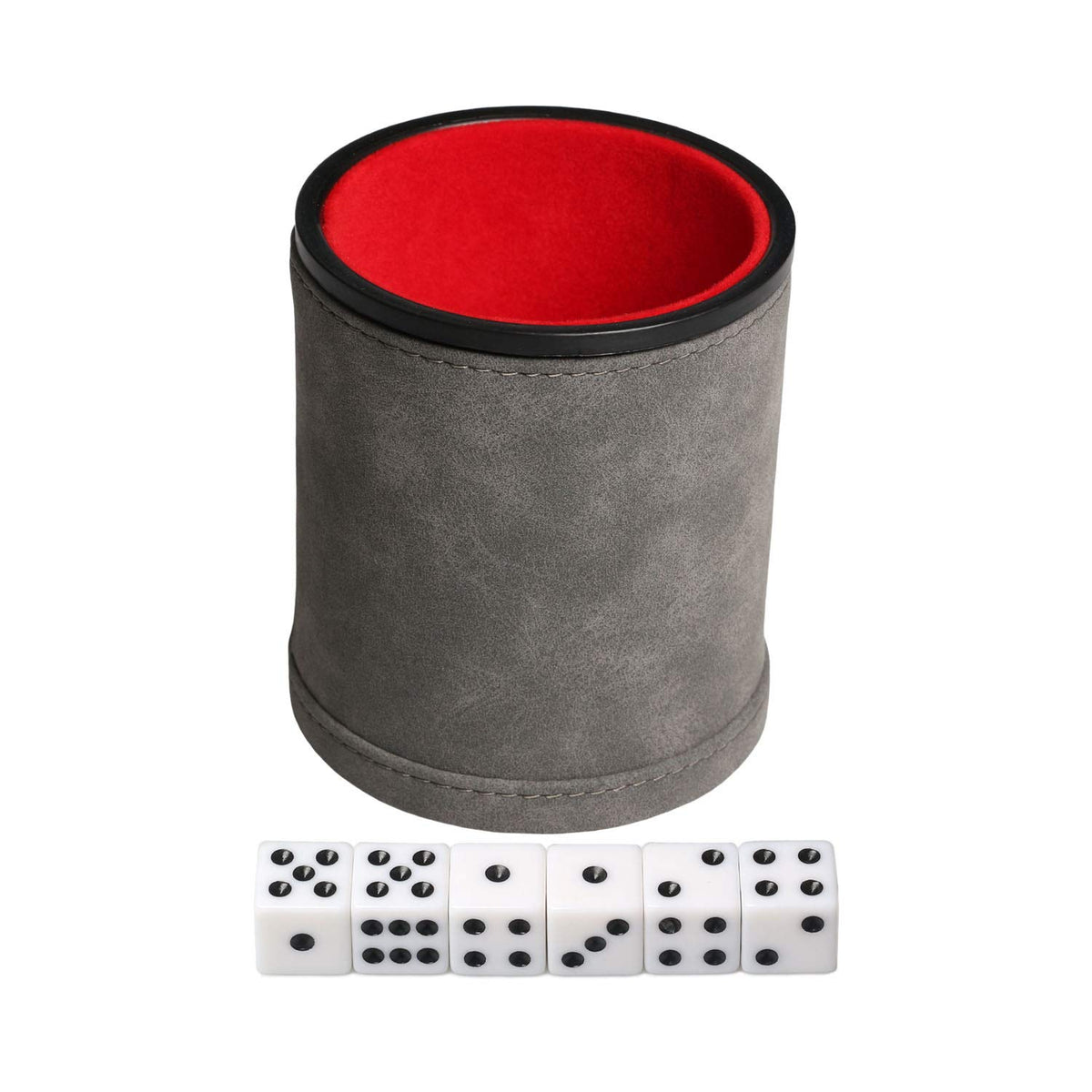 Leatherette Dice Cup Set with 6 Dices, Felt Lining Inside Quiet for Playing Liars Dice Farkle Board Games