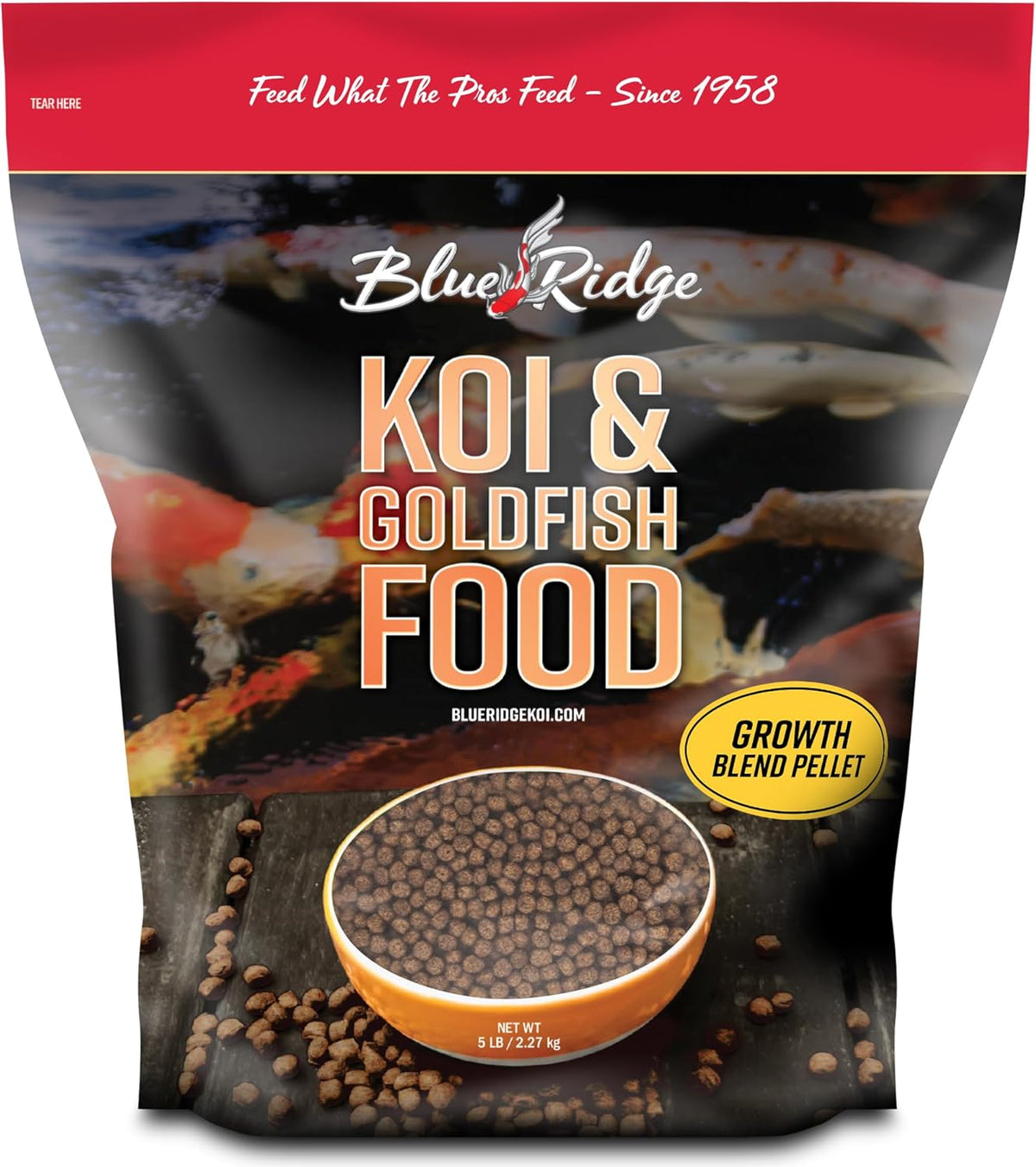 Blue Ridge Koi Fish Food, Growth Formula Blend, 3/16" Pellets, 5 lb