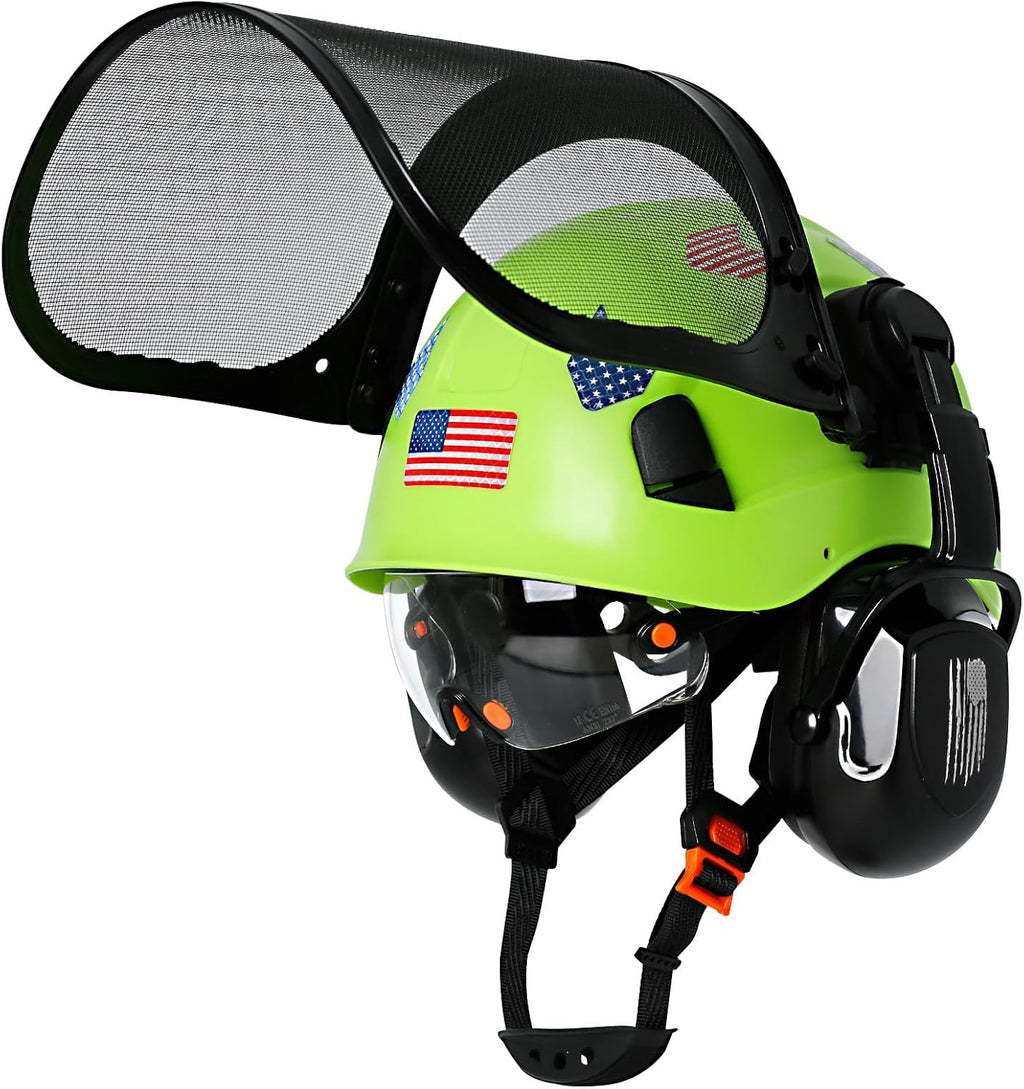 Chainsaw Helmet with Face Shield and Ear Muffs Visor-Vented Arborist Helmet with Hearing Protection & Mesh Full Face