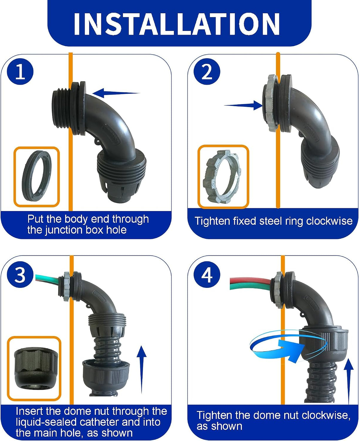 (1/2" Conduit Parts 30 Pack) Yariwiz 1/2 Black Special Extra Flexible Plastic Liquid Tight Conduit Connector Kit