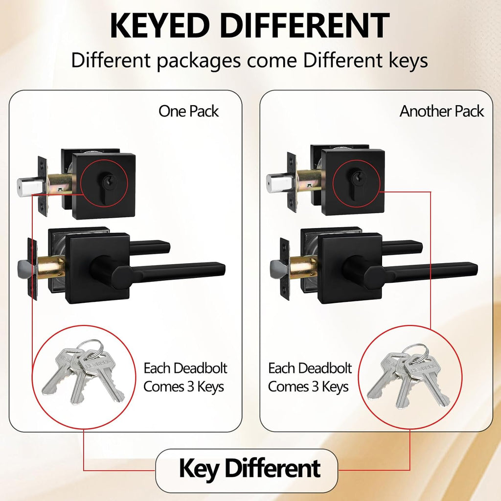 Keyed Deadbolt Lock with Passage Lever Handle Set