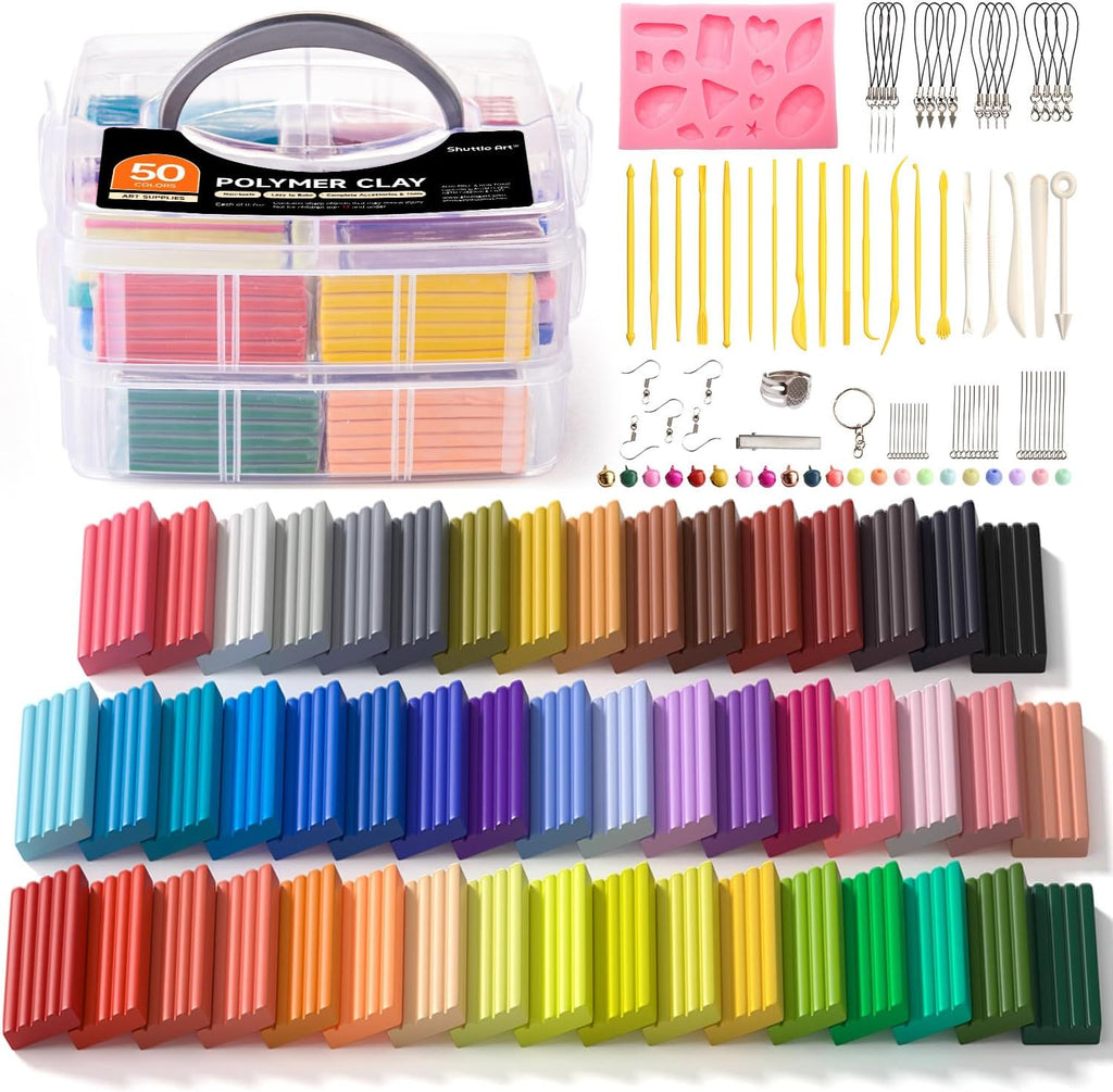 Polymer Clay Kit, 50 Colors Oven Bake Clay for Kids with 19 Carving Tools and 10 Accessories, Non-Sticky, Non-Toxic
