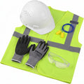 Vented Hard Hat, Safety Vest & Glasses, Work Gloves, Earplugs