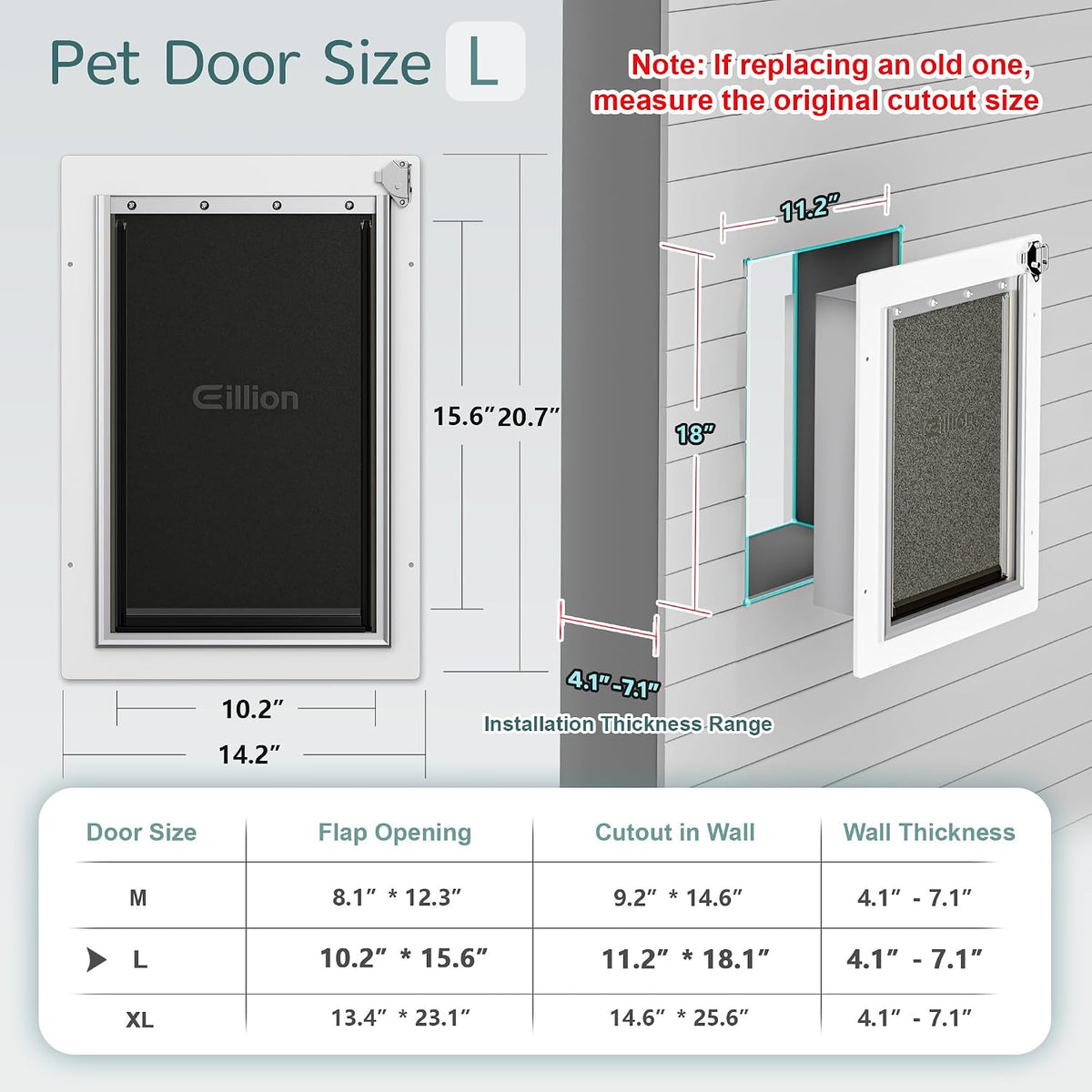 3-Flap Pet Door for Wall Dog Door for Wall Exterior, Large Doggie Door, All-Metal Frame, Metal Closing Panel and