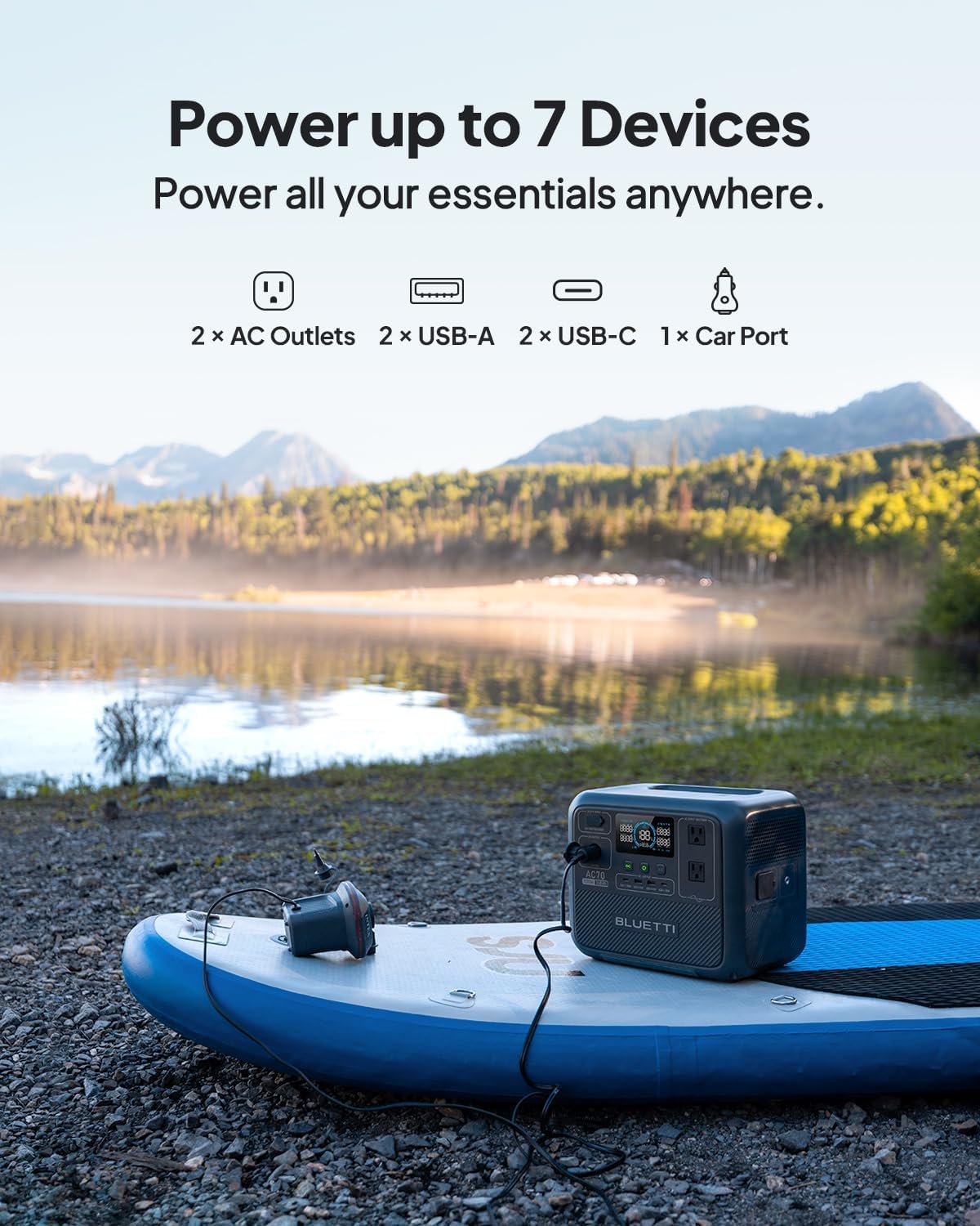AC70 Portable Power Station, 768Wh Solar Generator w/ 2 1000W AC Outlets (Power Lifting 2000W), 100W Type-C, LiFePO4