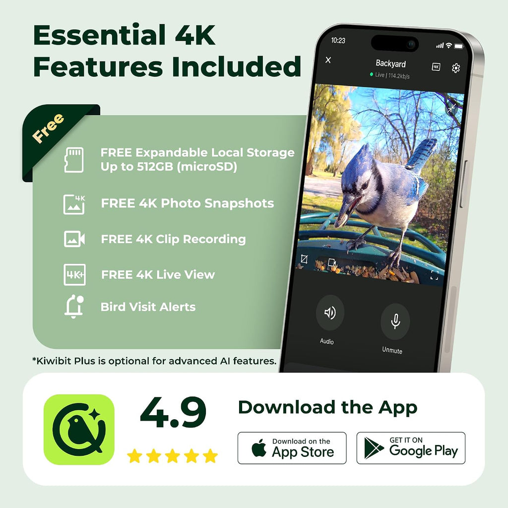 Bird Feeder with Camera 4K, Solar Powered, 8MP Photos, Smart AI ID