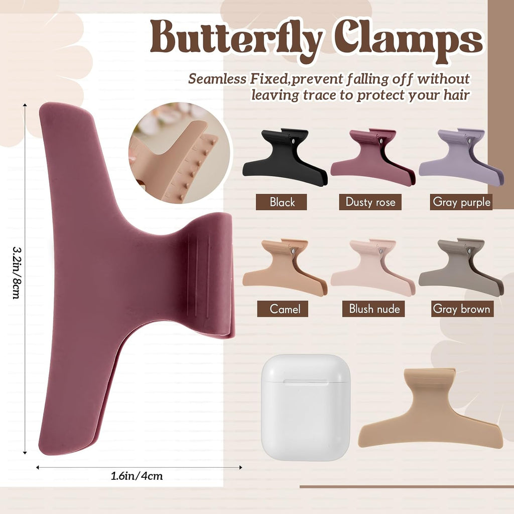 12 Pcs Earthy Neutral Butterfly Hair Clips, Brown Claw Clips