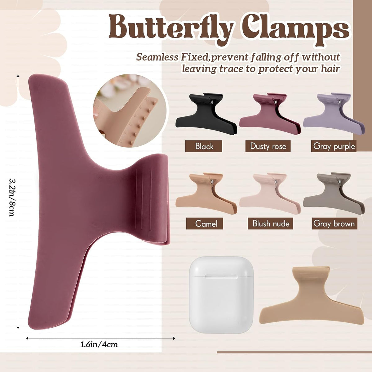 12 Pcs Earthy Neutral Butterfly Hair Clips, Brown Claw Clips