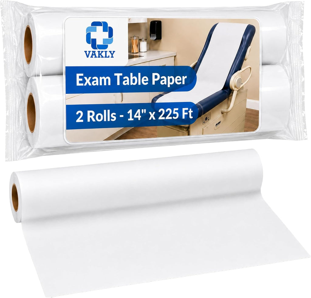 Exam Table Paper Roll 14 in x 225 ft Smooth, Disposable, 2 Rolls | Medical barrier paper, tear resistant, absorbent