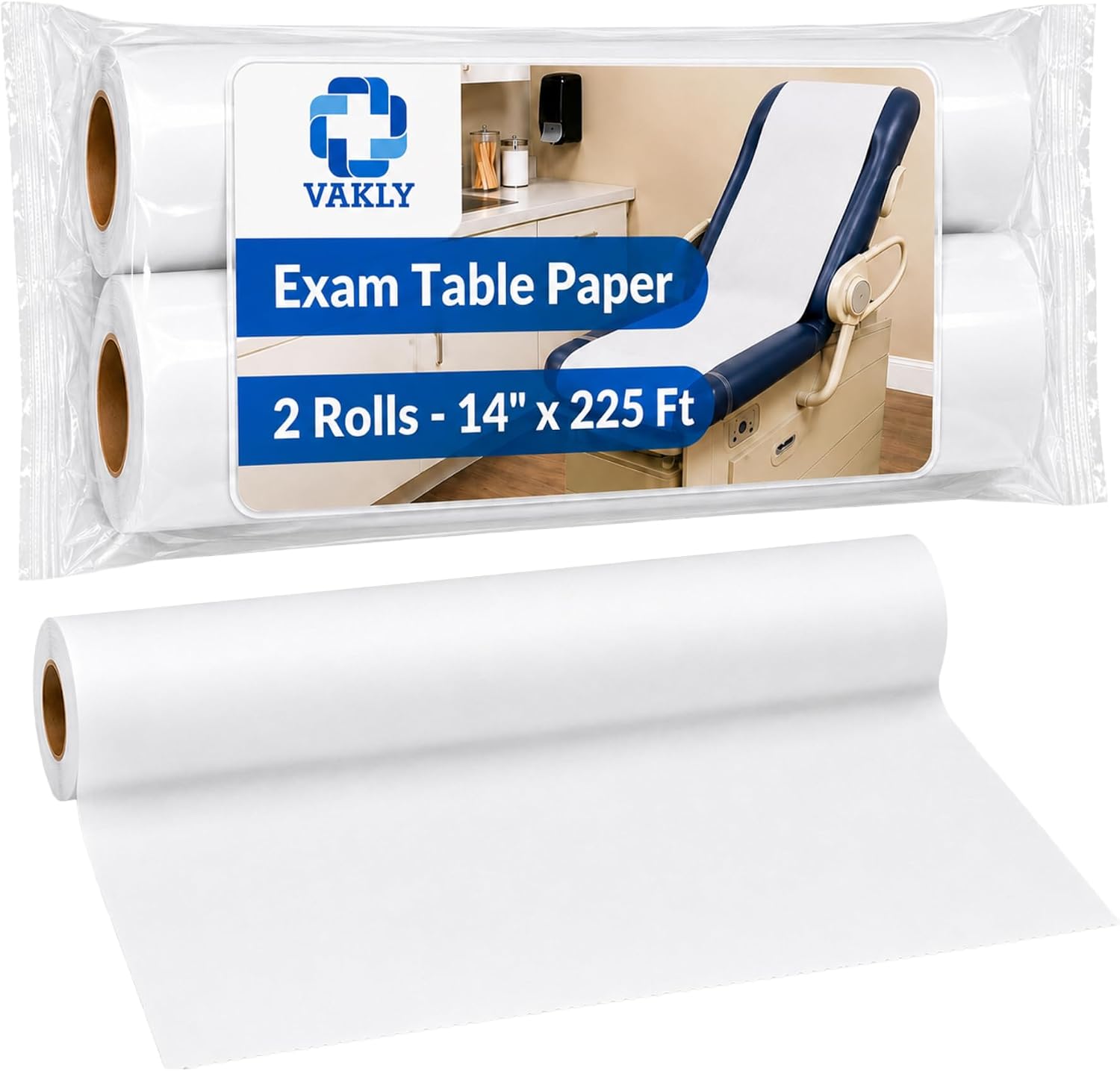 Exam Table Paper Roll 14 in x 225 ft Smooth, Disposable, 2 Rolls | Medical barrier paper, tear resistant, absorbent