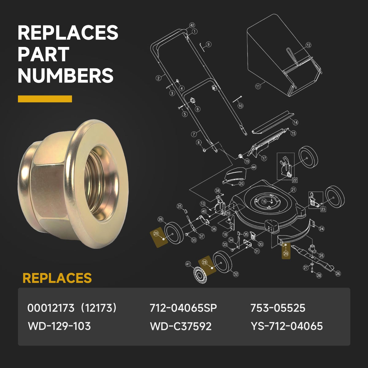 2-Pack 712-04065 Nylon Flange Lock Nut 3/8-16 Compatible with MTD Cub Cadet