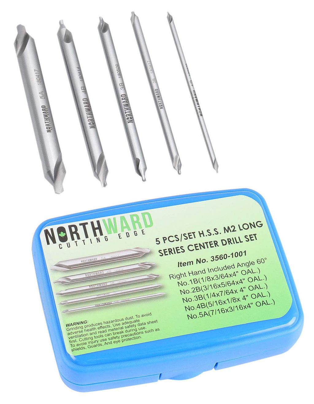 Accusize Long Center Drill Set, #1-#5, 3/64"-3/16", 5-Pc, M2 HSS, 3560-1001