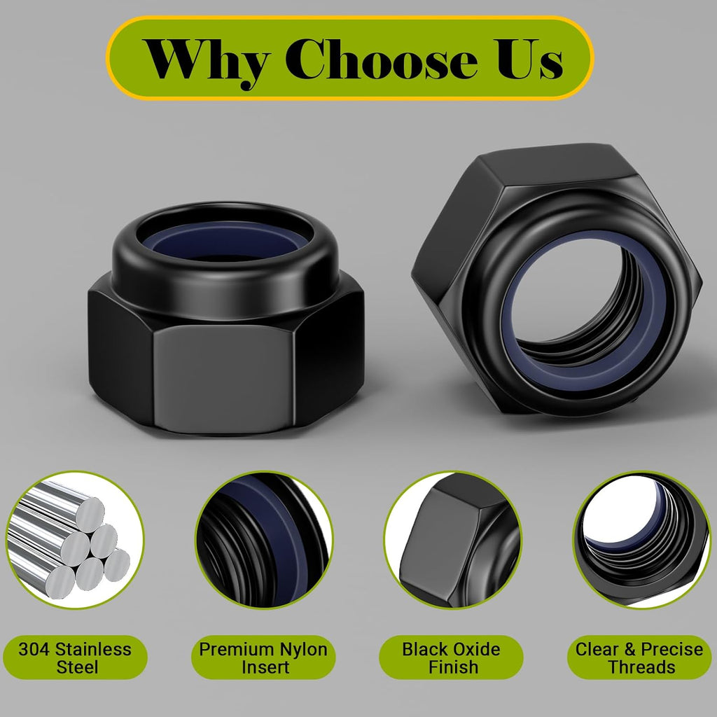 50Pcs M8-1.25 Lock Nuts, M8x1.25 Nylon Insert Locknuts, 304 Stainless Steel