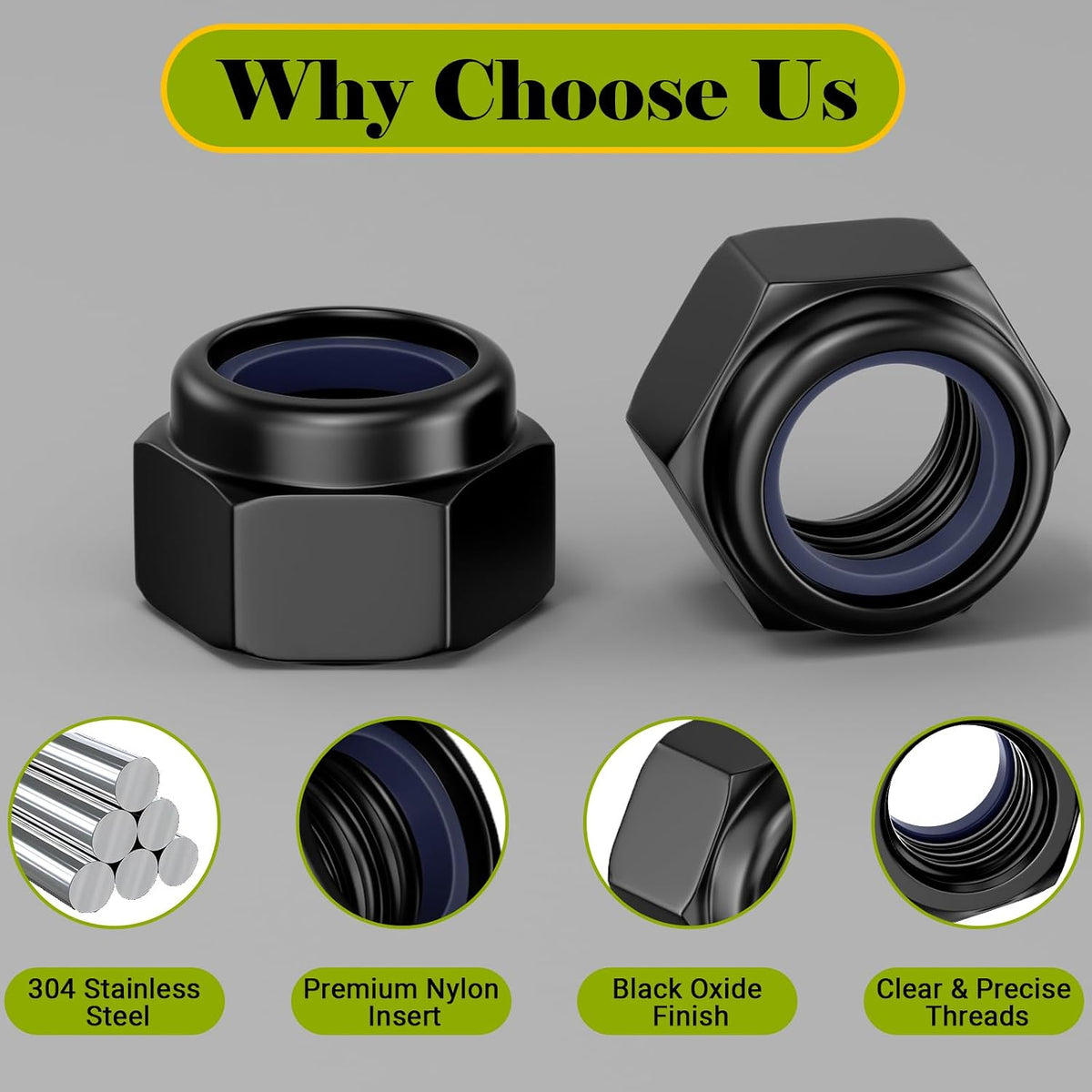 50Pcs M8-1.25 Lock Nuts, M8x1.25 Nylon Insert Locknuts, 304 Stainless Steel