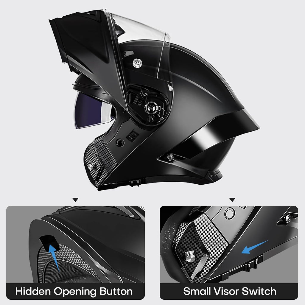 Modular Bluetooth Motorcycle Helmet, DOT Approved | Flip Up Full Face Helmets with Dual Visor