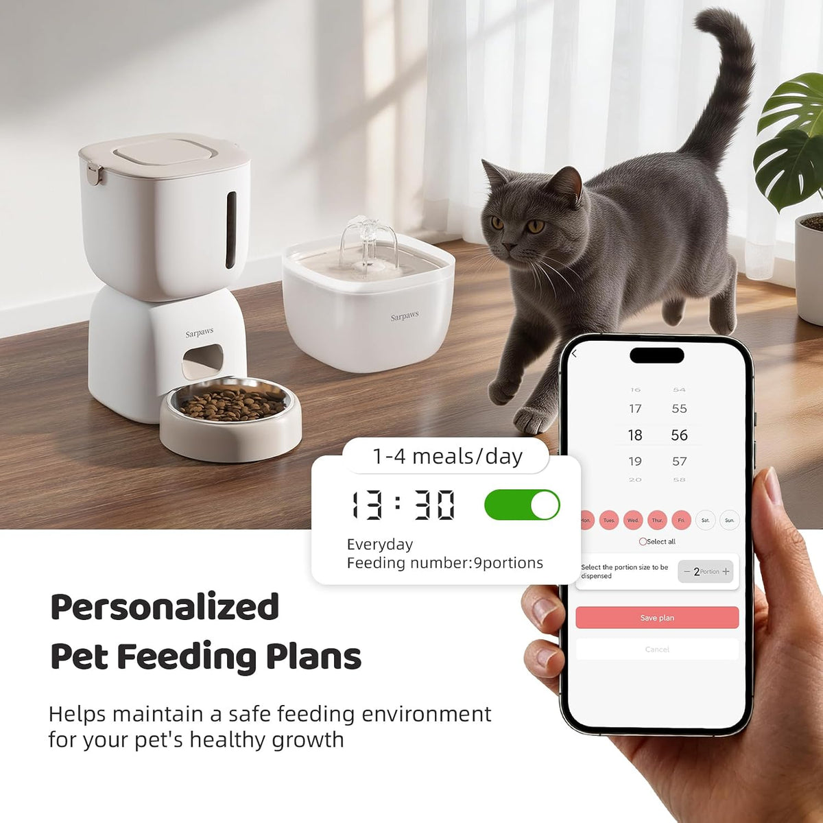 WiFi Automatic Cat Feeder and Water Fountain Set, App Control Smart Pet Food Dispenser with 304 Stainless Steel Bowl