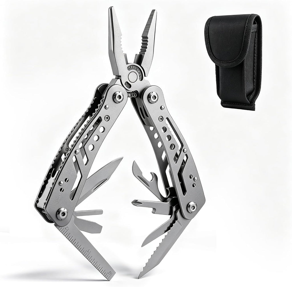 14-In-1 EDC Multitool Pliers with Nylon Sheath for Survival | Stainless Steel Multi Pliers, Pocket Knife, Bottle