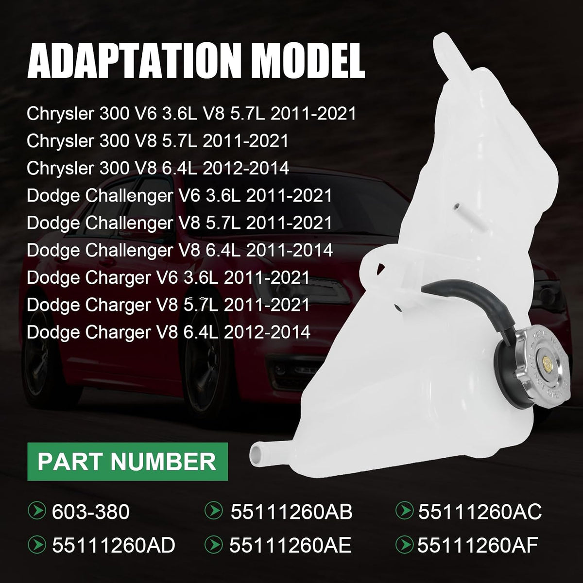 Coolant Reservoir Tank With Cap Replacement For Dodge Challenger Charger