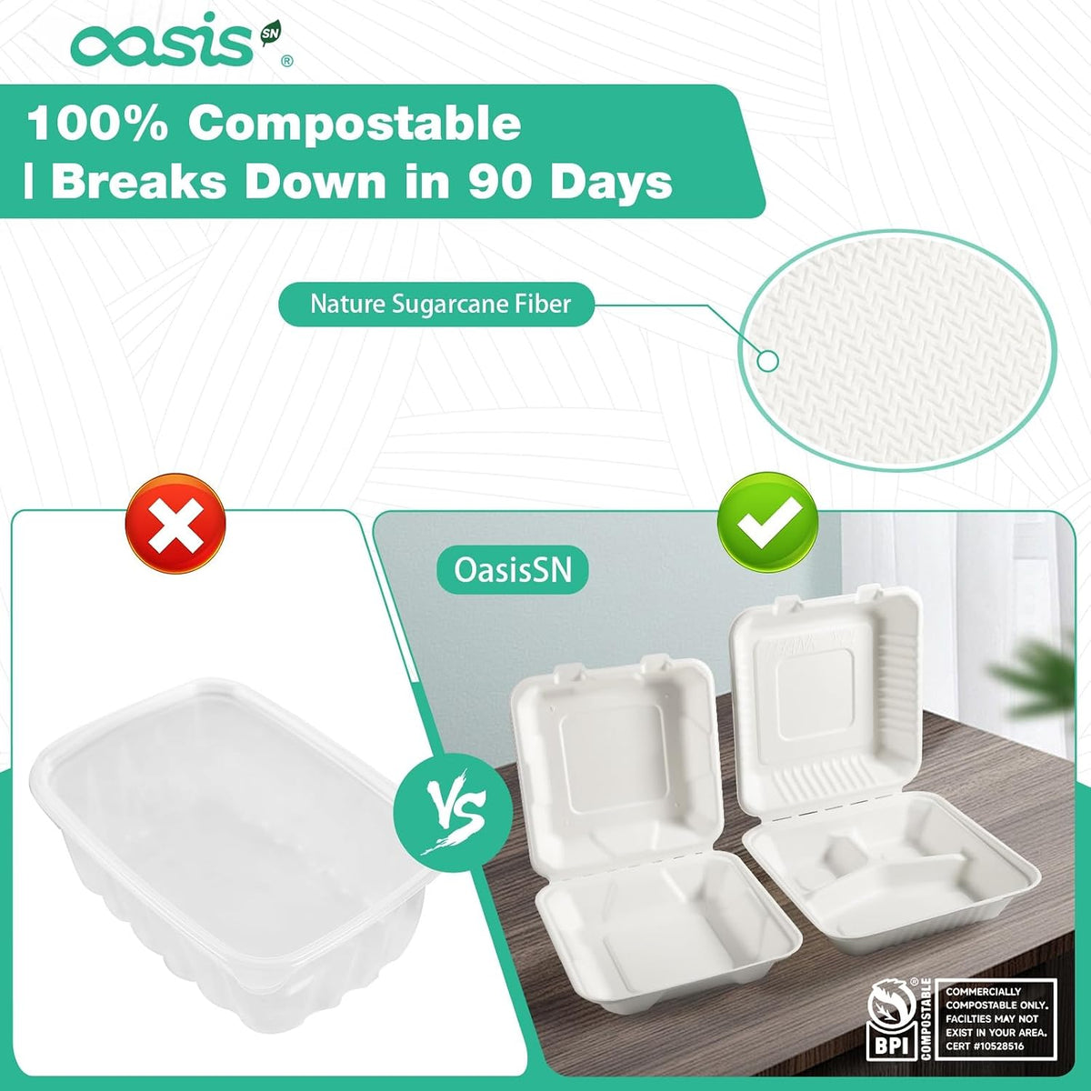 8x8 Inch 68 Pack Compostable Clamshell Take Out Food Containers, Disposable Paper To Go Boxes with Lids, Heavy Duty