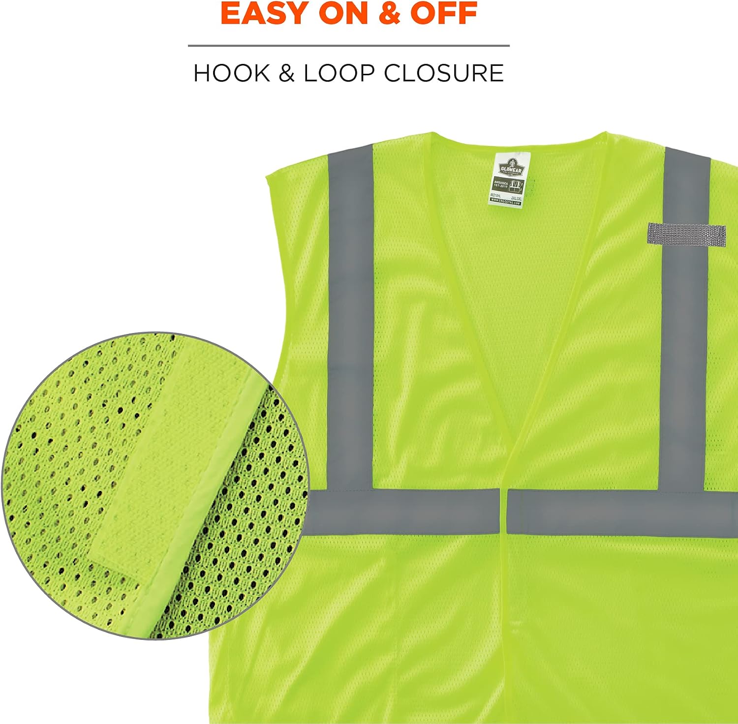 GloWear Economy High Visibility Reflective Safety Vest, Hook & Loop Closure