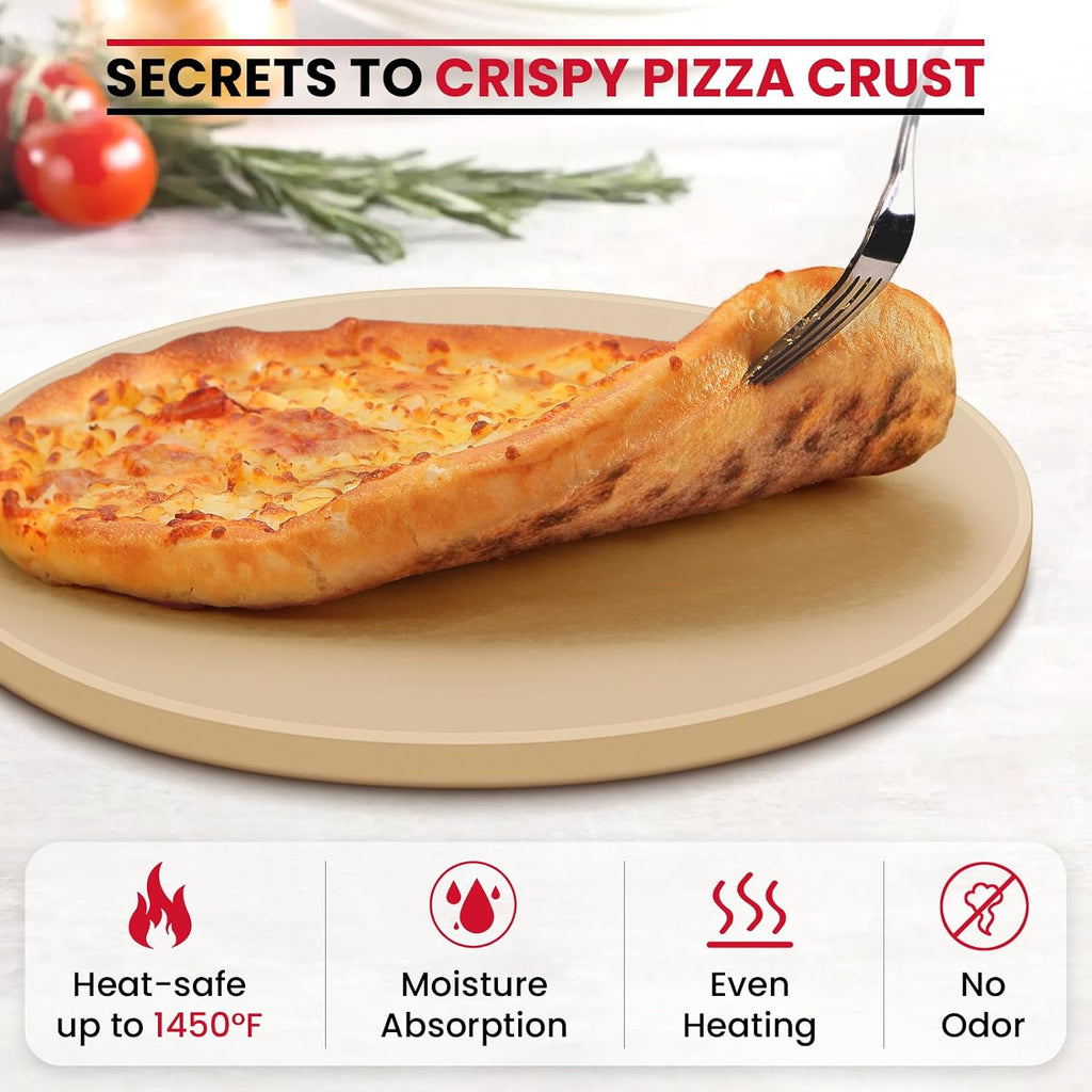 Round Pizza Stone 12 Inch, Cordierite Bread Baking Stone for Oven and Grill, Thermal Shock Resistant, Including Dough