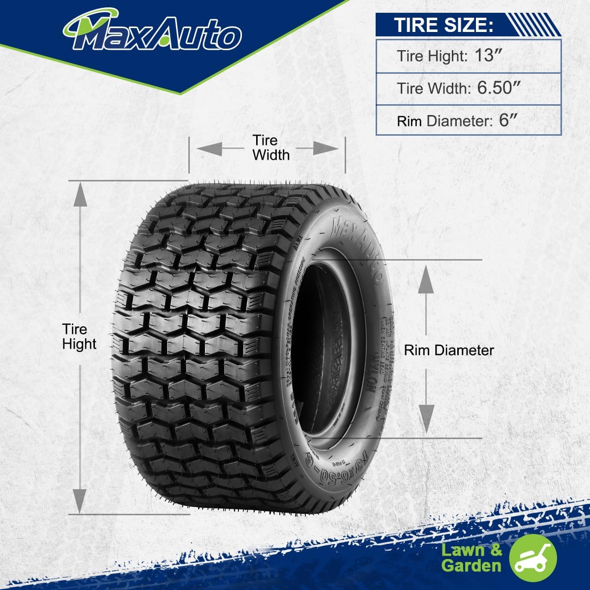 2 Pcs 13x6.50-6 Mower Turf Tires 13x6.5-6 Lawn and Garden Tractor Tires, 13x6.5x6 Zero Turn Mower Tire, Tubeless