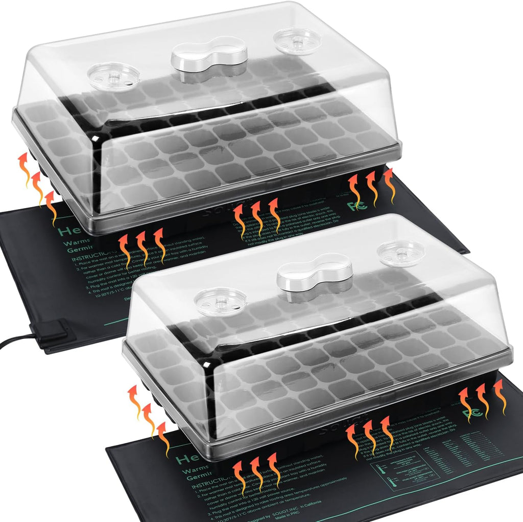 2 Set 60-Cell Seed Starter Kit with Domes, Cell Trays and Heat Mats | Cloning, Propagation and Germination Station