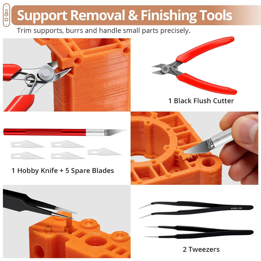 46-Piece 3D Printer Tool Kit, All-in-One 3D Printing Accessories | Support Removal and Deburring Tools, Drilling and