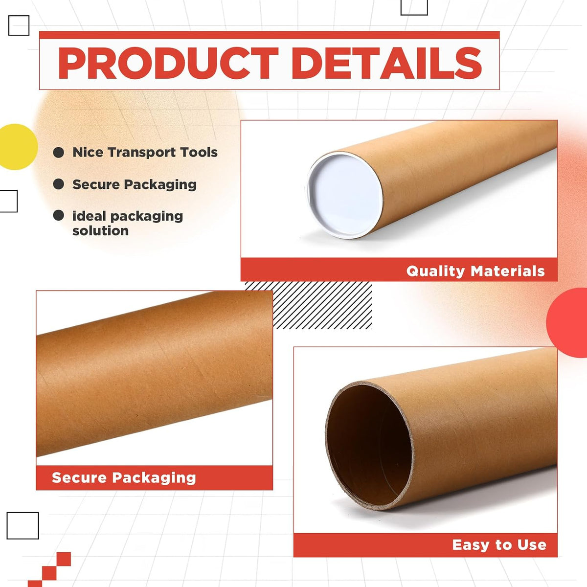 2 Pack 4” x 36” Cardboard Mailing Tubes with Caps, 0.12" Thick