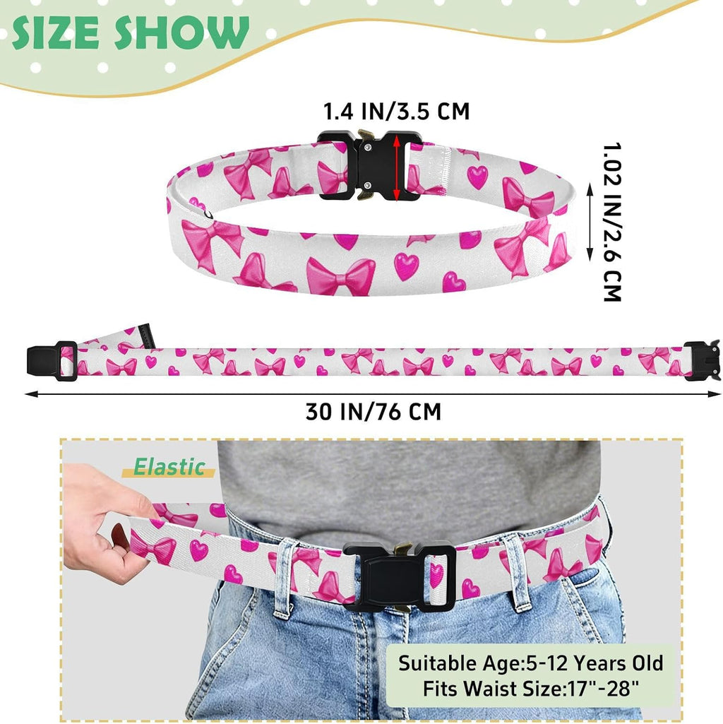 Bow Tie Adjustable Kids Elastic Belts, Girls Boys Stretch Waist Belt with Aluminum Alloy Buckle