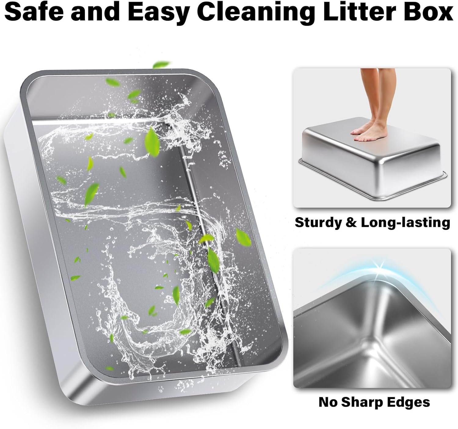 Stainless Steel Litter Box, Large Metal Litter Box with Lid, XL Steel Litter Boxes for Adult/Big Cat, Anti-Urine