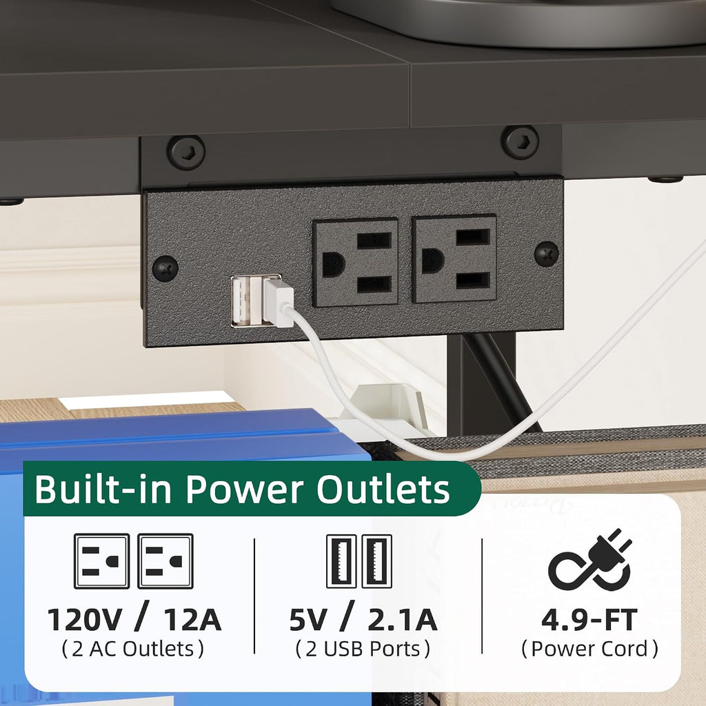 23.6" Large Printer Stand with Power Outlet,3D Printer Table,Black | Heavy Duty Rolling Cart for Home Office,Storage