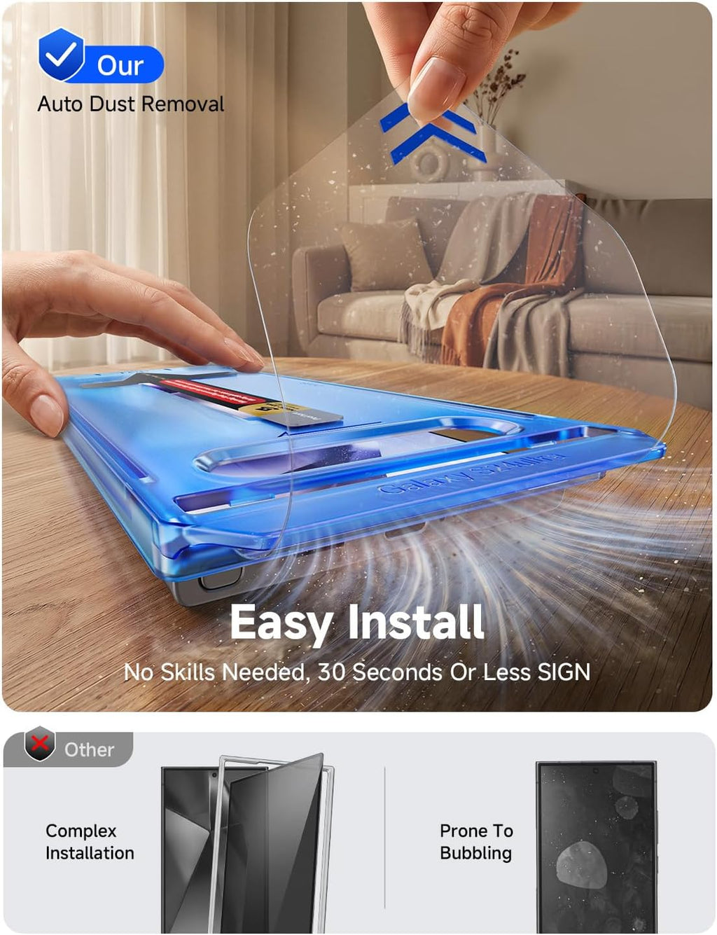 2 Pack for Samsung Galaxy S24 Ultra Tempered Glass Screen Protector, Auto Dust-Elimination Installation, Bubble Free