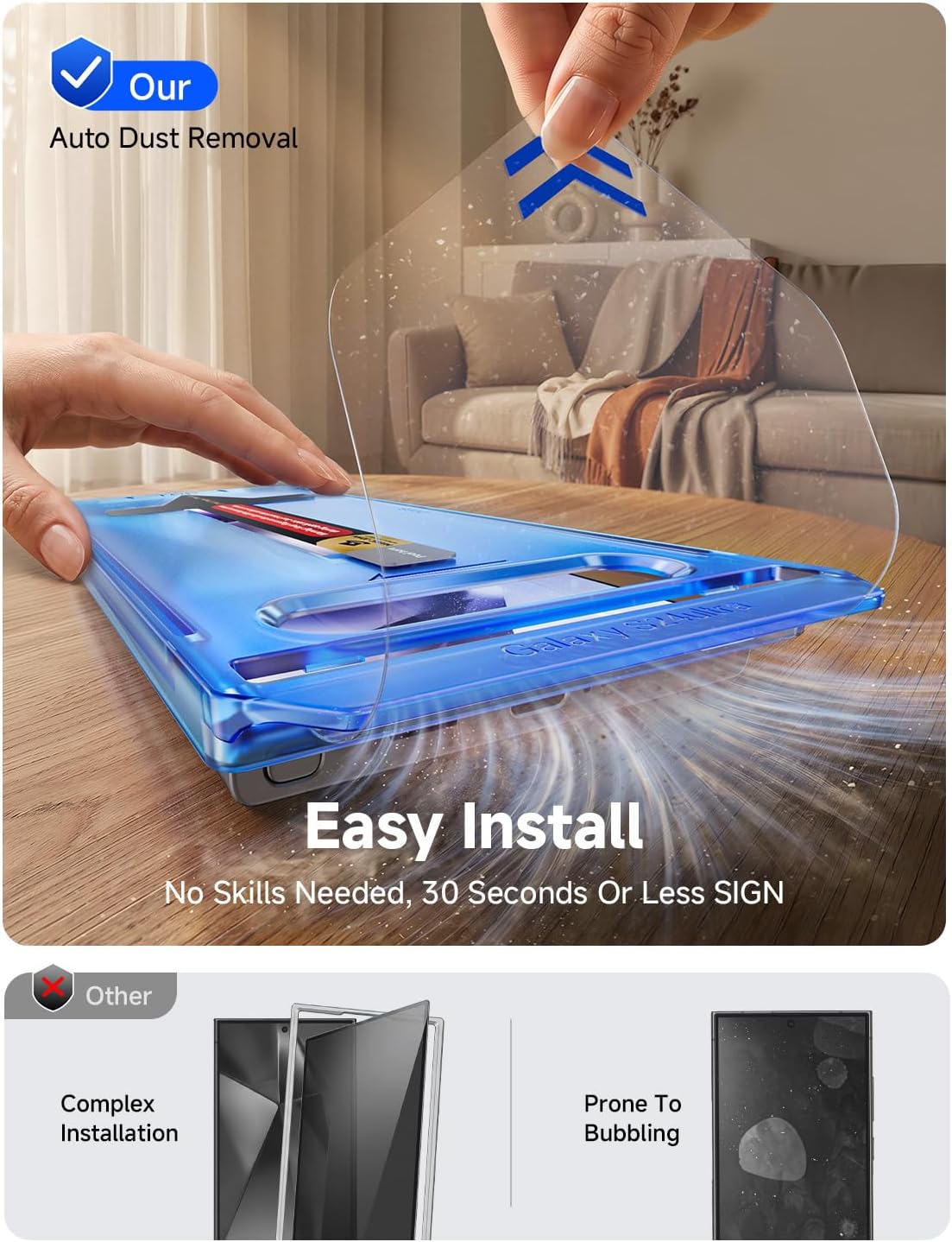 2 Pack for Samsung Galaxy S24 Ultra Tempered Glass Screen Protector, Auto Dust-Elimination Installation, Bubble Free